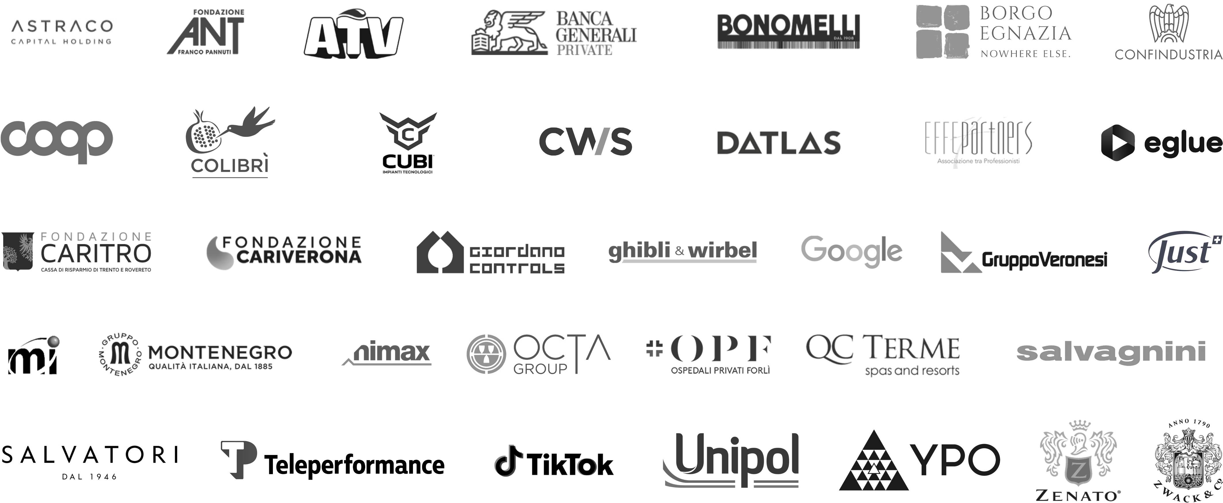 Aziende che si sono formate con Max Turazzini: Coop, Google, Salvagnini, Unipol, YPO, Banca Generali, Confindustria, TikTok e altre